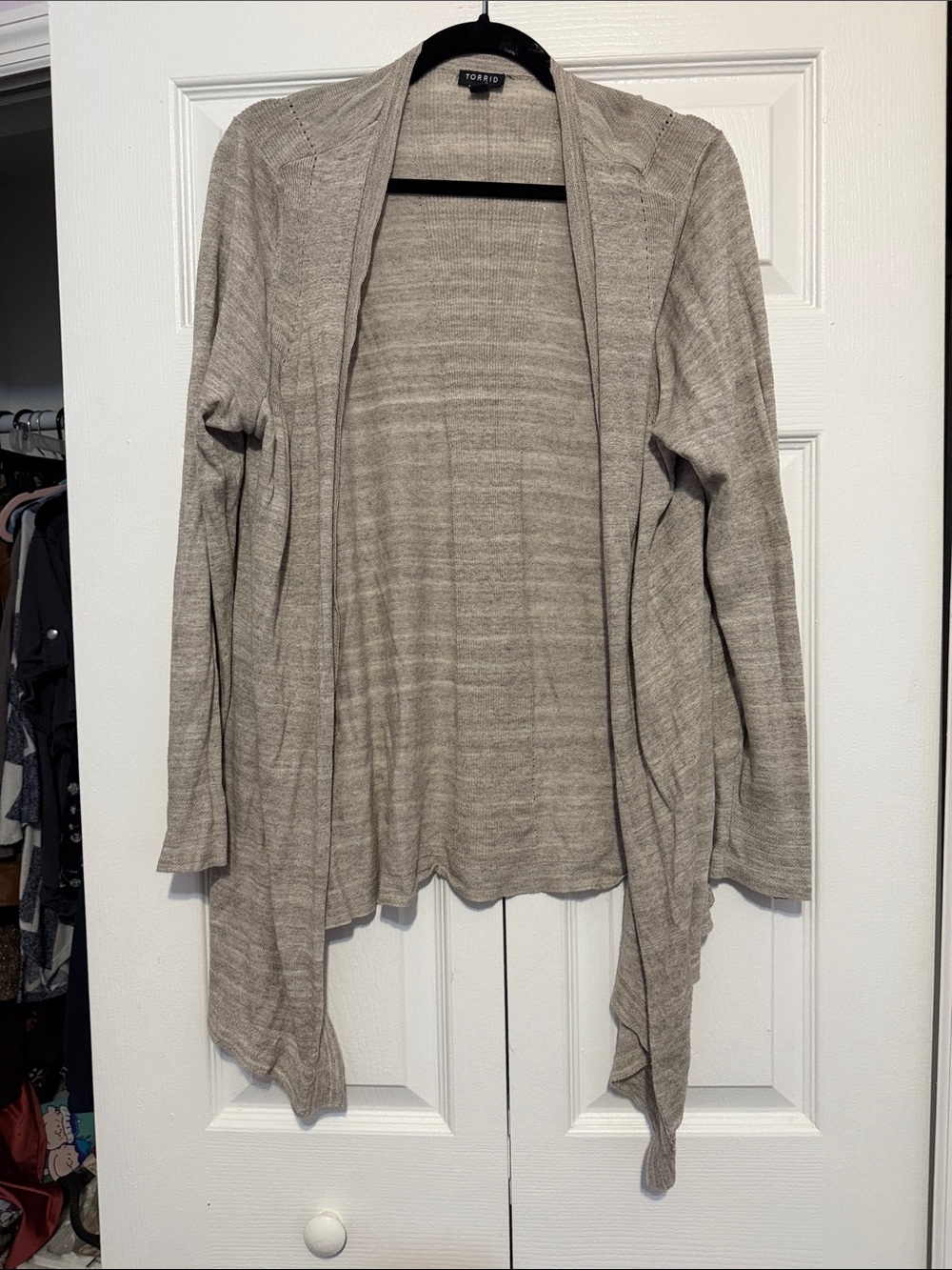 torrid taupe draped open-front cardigan
